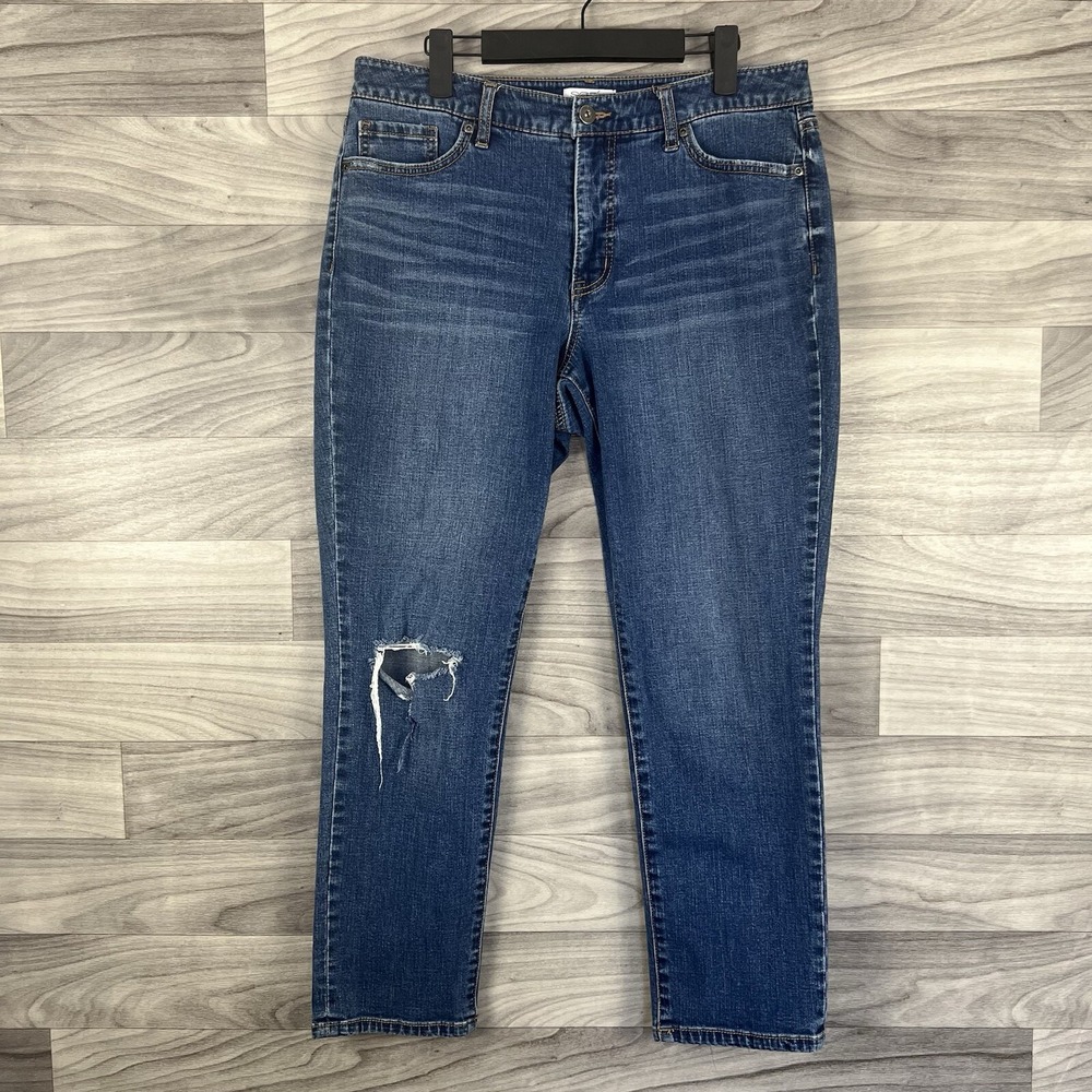 Sofia Vergara Jeans Women 10 Blue Bagi Boyfriend Medium Wash Distressed Stretch